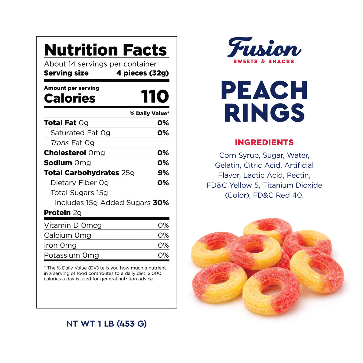 Peach Rings Gummy Candy 1 lb – Soft Chewy Sweet & Sour Gummies Bulk Bag, Juicy Peach Rings Bulk For Snacking, Party Treats & Candy Bowls
