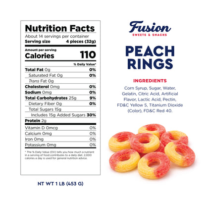 Peach Rings Gummy Candy 1 lb – Soft Chewy Sweet & Sour Gummies Bulk Bag, Juicy Peach Rings Bulk For Snacking, Party Treats & Candy Bowls