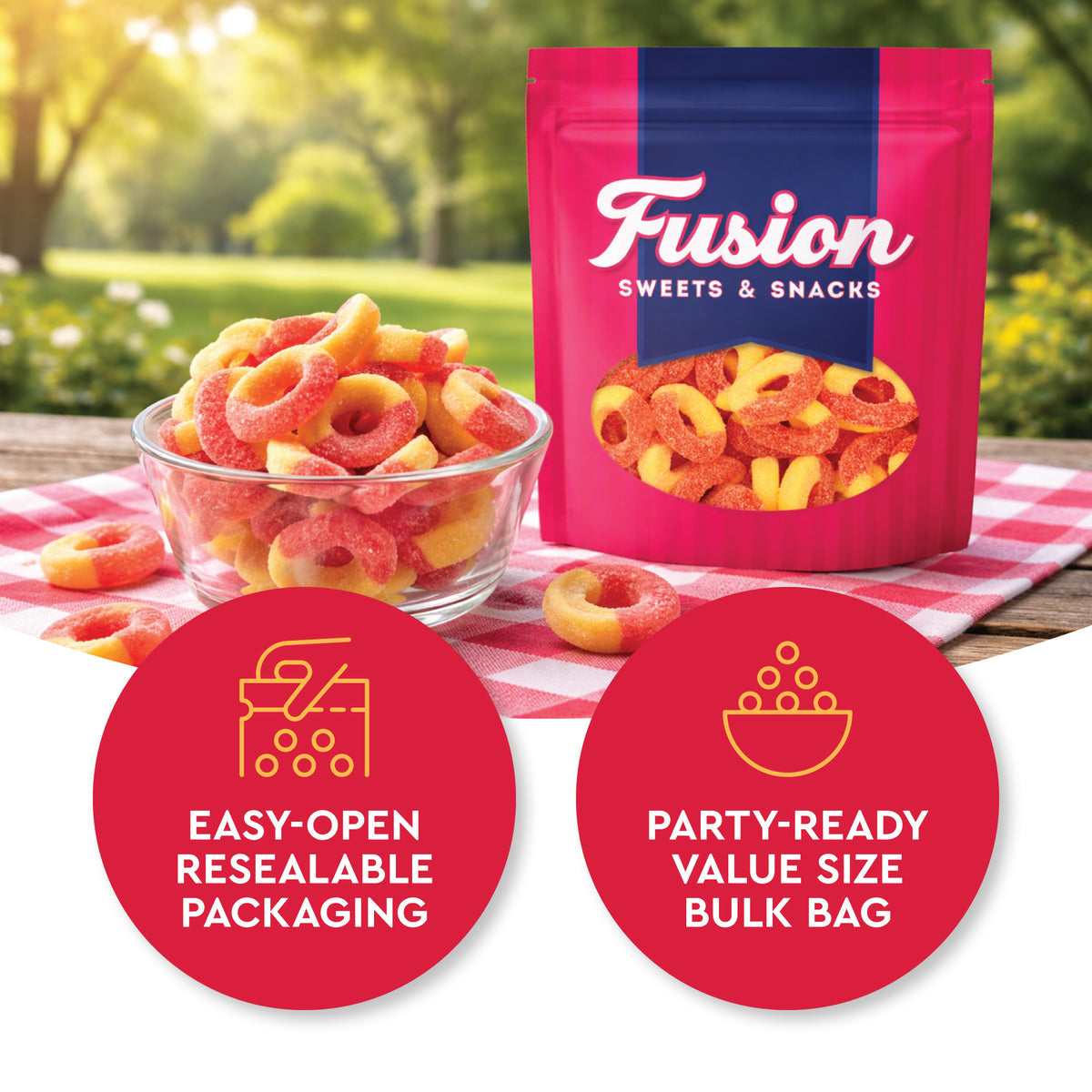 Peach Rings Gummy Candy 1 lb – Soft Chewy Sweet & Sour Gummies Bulk Bag, Juicy Peach Rings Bulk For Snacking, Party Treats & Candy Bowls