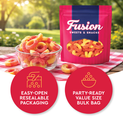Peach Rings Gummy Candy 1 lb – Soft Chewy Sweet & Sour Gummies Bulk Bag, Juicy Peach Rings Bulk For Snacking, Party Treats & Candy Bowls