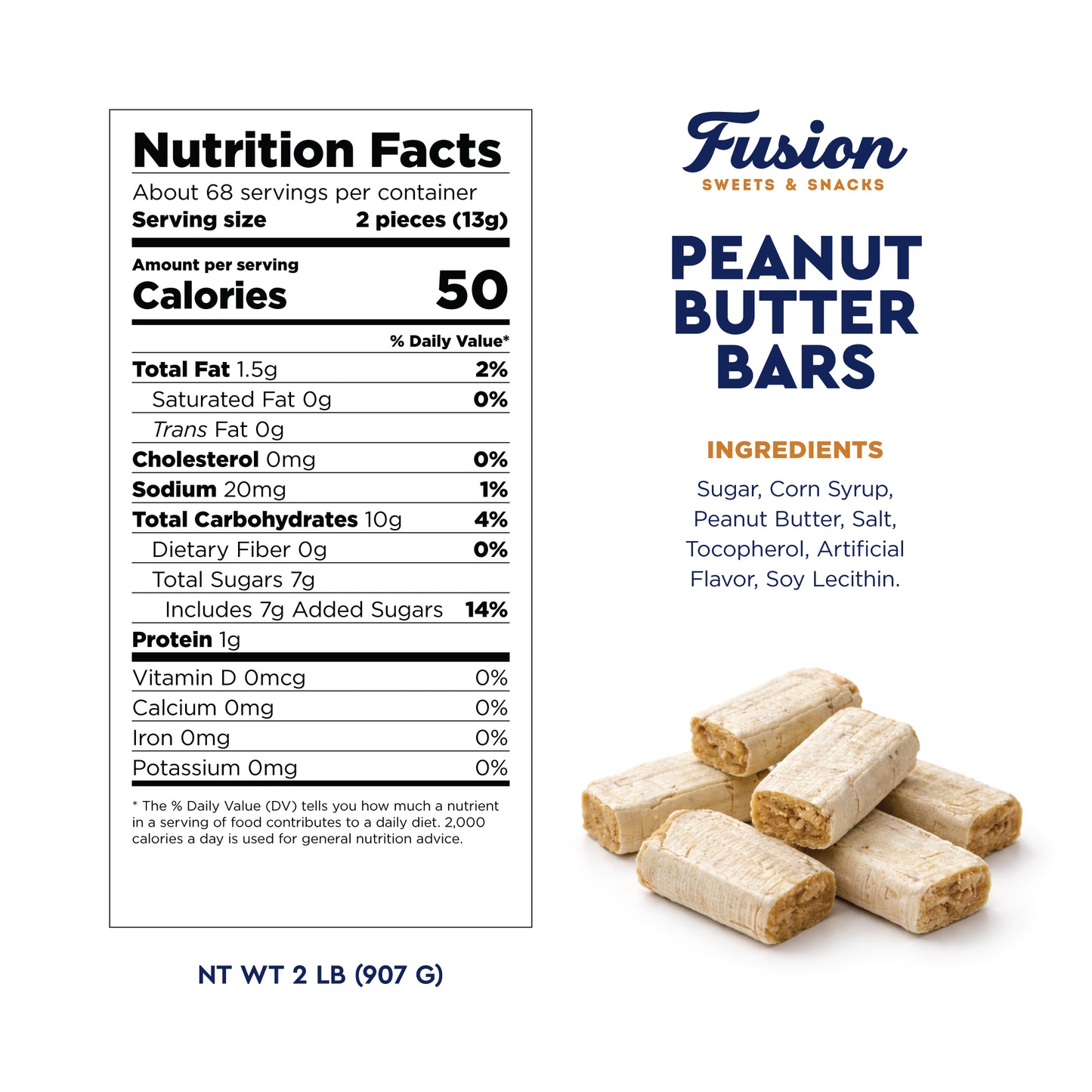 Peanut Butter Bars Candy - 2 Pounds (Approx 120 Pieces), Peanut Butter Candy Bars In Bulk Bag, Individually Wrapped Old Fashioned Treats