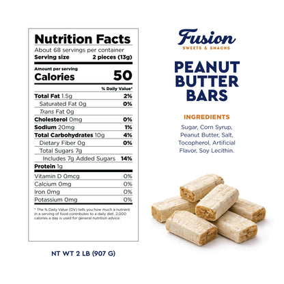 Peanut Butter Bars Candy - 2 Pounds (Approx 120 Pieces), Peanut Butter Candy Bars In Bulk Bag, Individually Wrapped Old Fashioned Treats