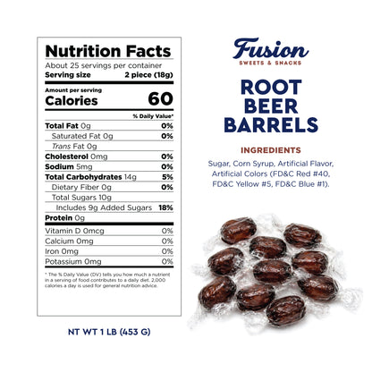 Root Beer Barrels Candy - 1 Pound Bulk Bag - Old Fashioned Individually Wrapped Rootbeer Hard Candies