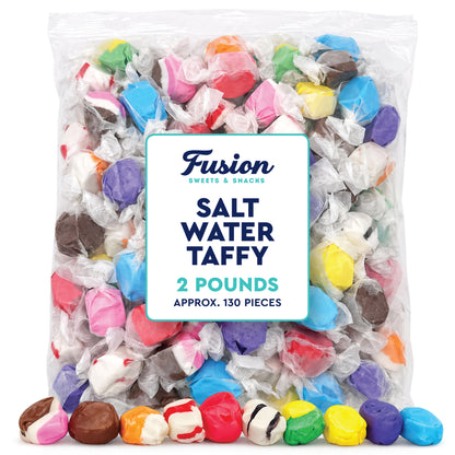 Assorted Salt Water Taffy Individually Wrapped - 2 Pound Bag - Saltwater Taffy Bulk Candy Individually Wrapped - Old Fashioned Retro Candy - Party Favor Dessert Snack