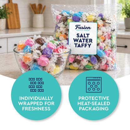 Assorted Salt Water Taffy, 1/2 Pound Bag, Individually Wrapped | 8 Ounces, About 32 Pieces, Classic Old Fashioned Retro Candy, Chewy, Great For Parties, Gifting, And Snacking