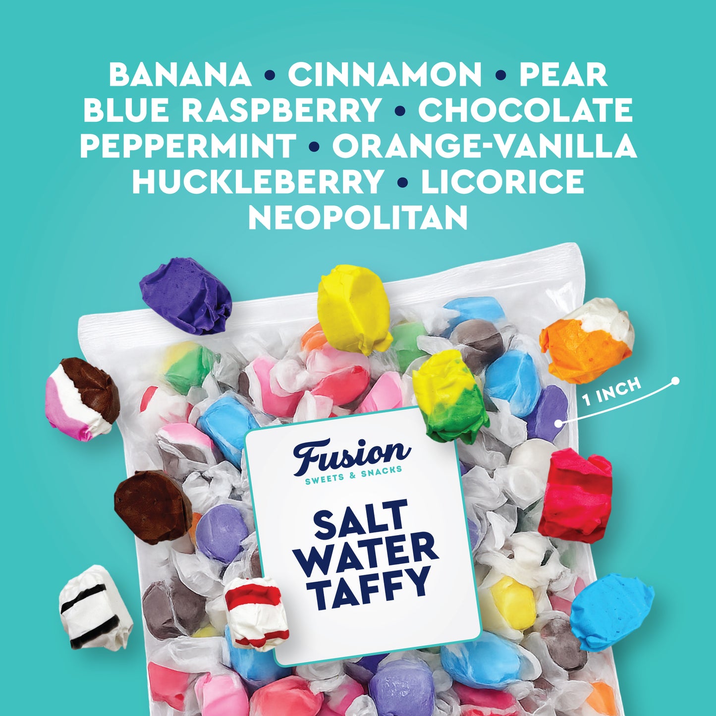 Assorted Salt Water Taffy, 1/2 Pound Bag, Individually Wrapped | 8 Ounces, About 32 Pieces, Classic Old Fashioned Retro Candy, Chewy, Great For Parties, Gifting, And Snacking