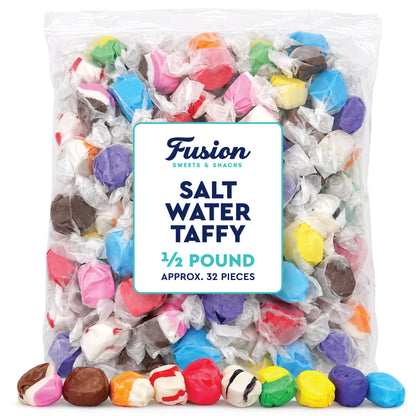 Assorted Salt Water Taffy, 1/2 Pound Bag, Individually Wrapped | 8 Ounces, About 32 Pieces, Classic Old Fashioned Retro Candy, Chewy, Great For Parties, Gifting, And Snacking