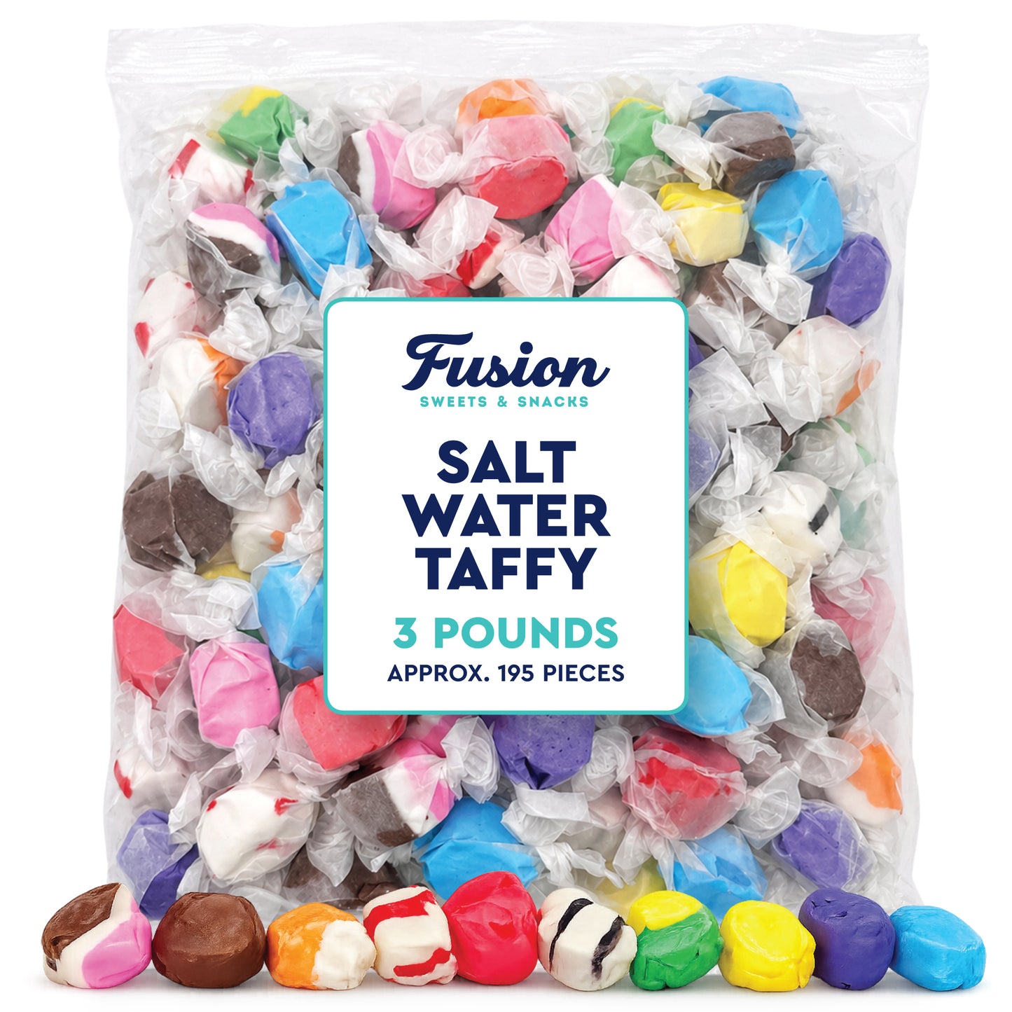 Assorted Salt Water Taffy, 3 Pound Bag, Individually Wrapped, Bulk Candy | Classic Old Fashioned Retro Candy, Chewy, Great For Parties, Gifting, And Snacking, Gluten Free, Kosher
