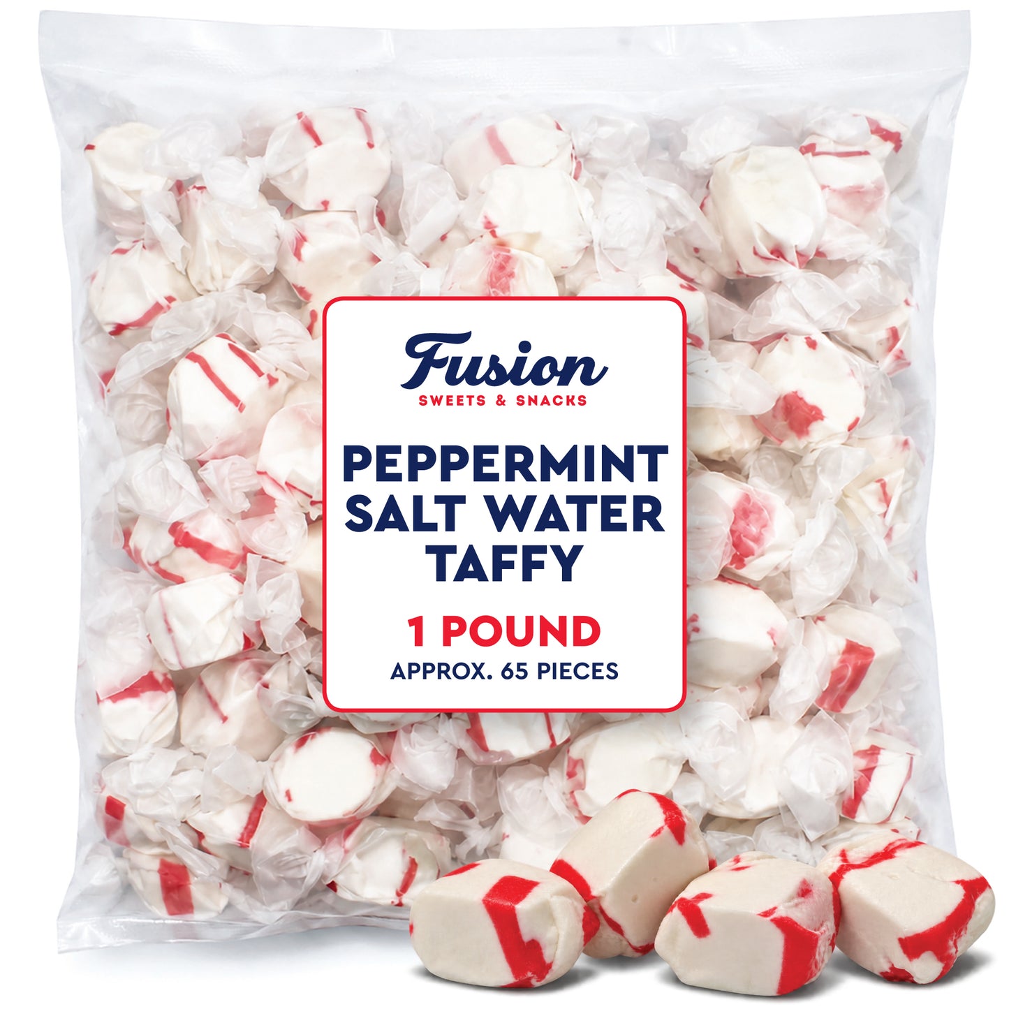 Peppermint Salt Water Taffy Individually Wrapped, 1 Pound | Soft & Chewy Nougat Style Candy Great For Parties, Kosher & Gluten Free