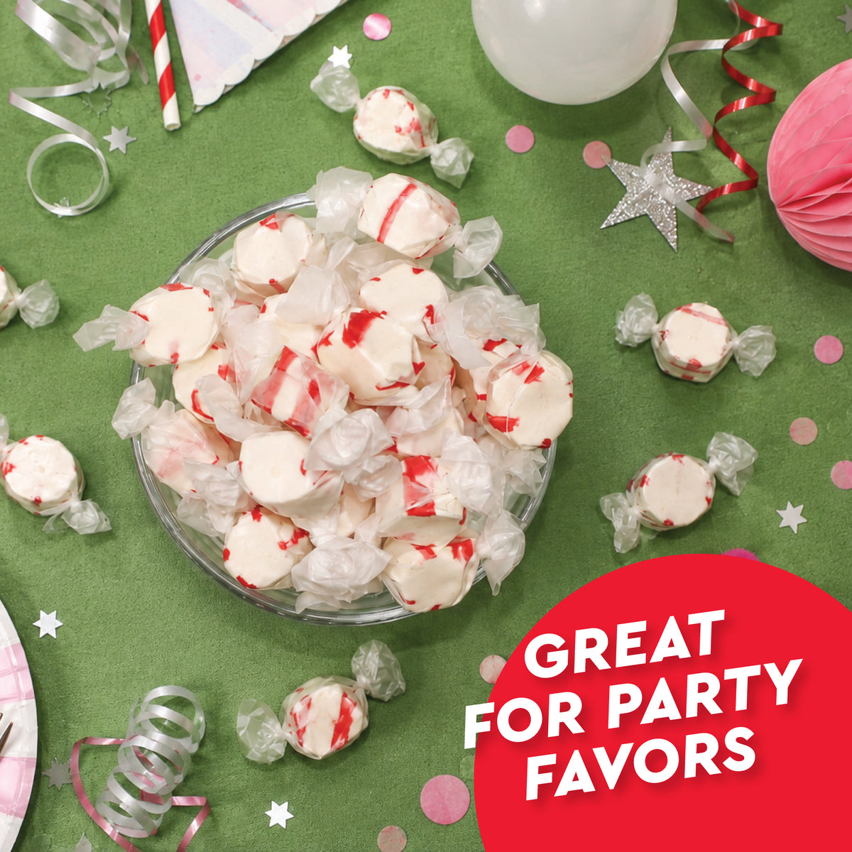 Peppermint Salt Water Taffy Individually Wrapped, 1 Pound | Soft & Chewy Nougat Style Candy Great For Parties, Kosher & Gluten Free