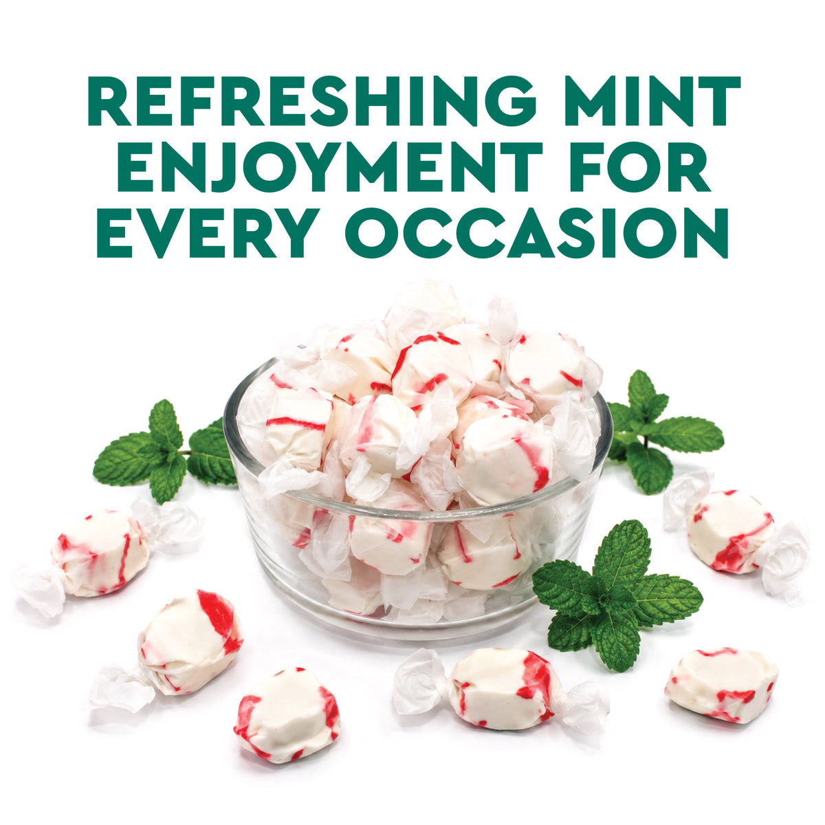 Peppermint Salt Water Taffy Individually Wrapped, 1 Pound | Soft & Chewy Nougat Style Candy Great For Parties, Kosher & Gluten Free