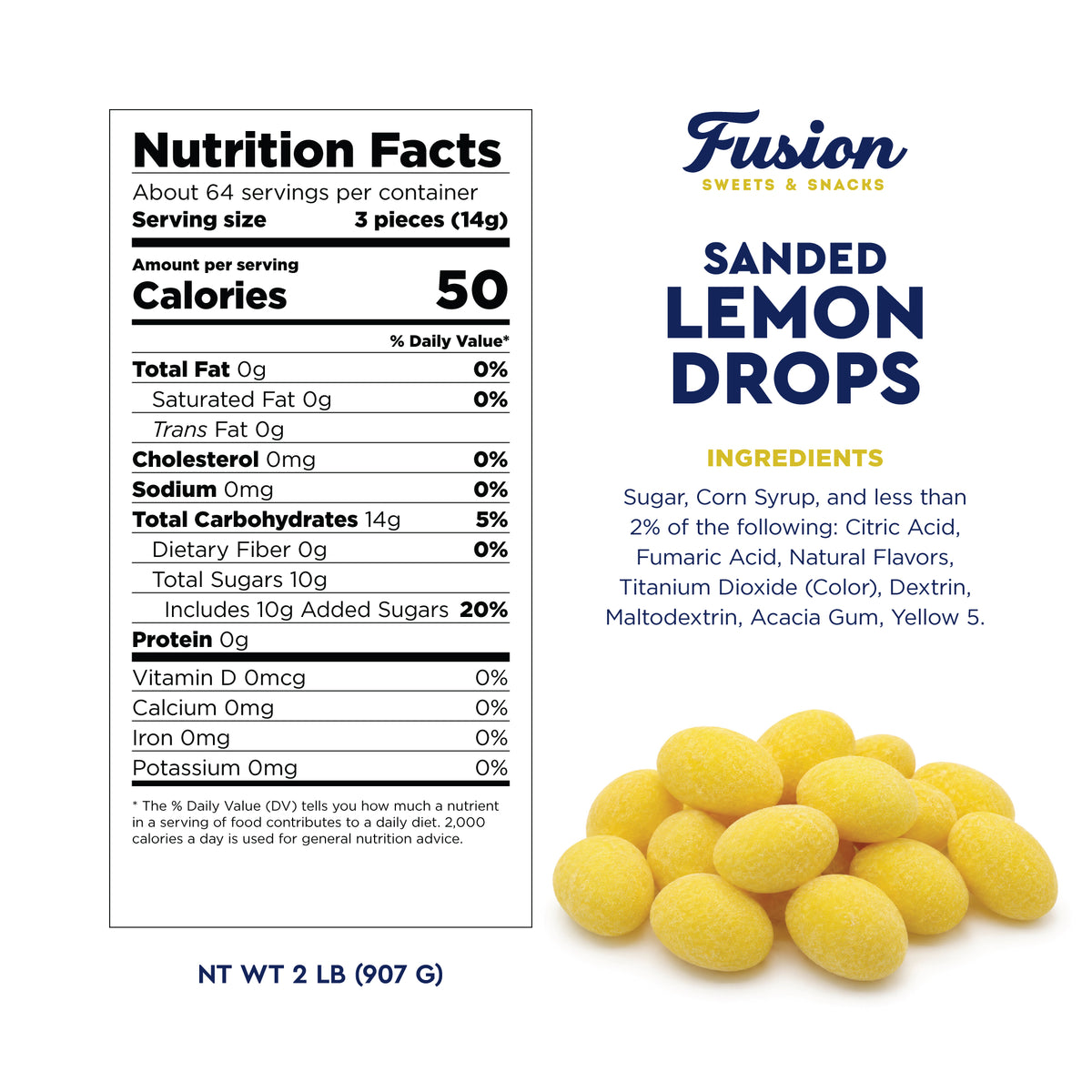 Sanded Lemon Drops Old Fashioned Hard Candy, 2 Pound Bag, Lemon Candy | With A Bright Sweet & Tart Lemon Citrus Flavor And Classic Sugar-Sanded Finish