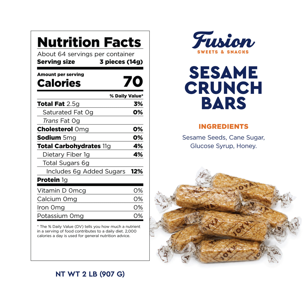 Sesame Seed Crunch Candy Bars with Honey – 2 Pound Bag Individually Wrapped | Roasted Sesame Snacks, Sweet Old Fashioned Greek Style Treats & Classic Nut Candy