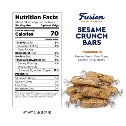 Sesame Seed Crunch Candy Bars with Honey – 2 Pound Bag Individually Wrapped | Roasted Sesame Snacks, Sweet Old Fashioned Greek Style Treats & Classic Nut Candy