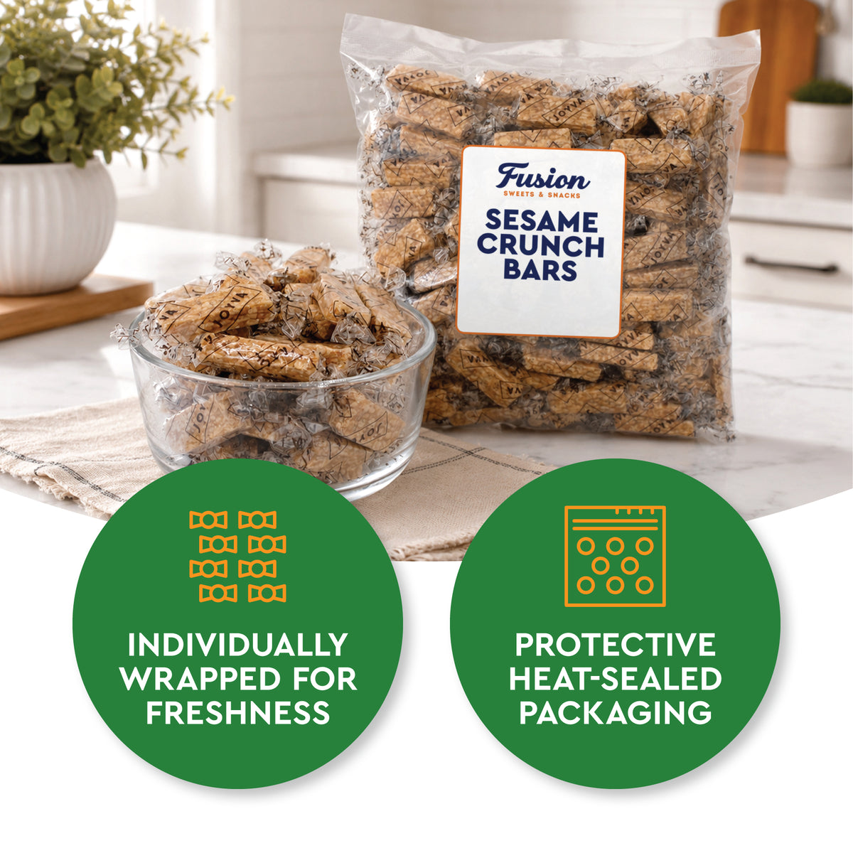 Sesame Seed Crunch Candy Bars with Honey – 2 Pound Bag Individually Wrapped | Roasted Sesame Snacks, Sweet Old Fashioned Greek Style Treats & Classic Nut Candy