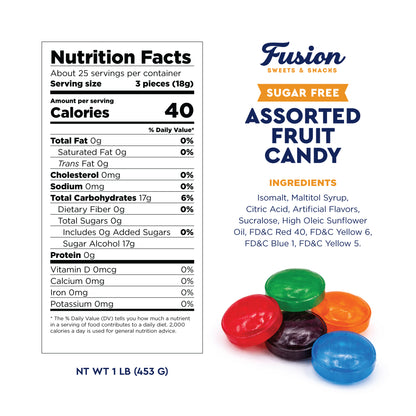 Sugar Free Assorted Fruit Flavor Hard Candy – 2  lb Bulk Bag (Approx 150 Count) - Cherry, Lime, Orange, Blackberry, Raspberry Individually Wrapped, Keto & Diabetic Friendly Low‑Calorie Sugar Free Hard Candy