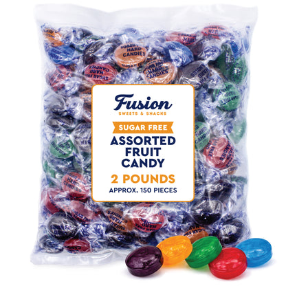 Sugar Free Assorted Fruit Flavor Hard Candy – 2  lb Bulk Bag (Approx 150 Count) - Cherry, Lime, Orange, Blackberry, Raspberry Individually Wrapped, Keto & Diabetic Friendly Low‑Calorie Sugar Free Hard Candy