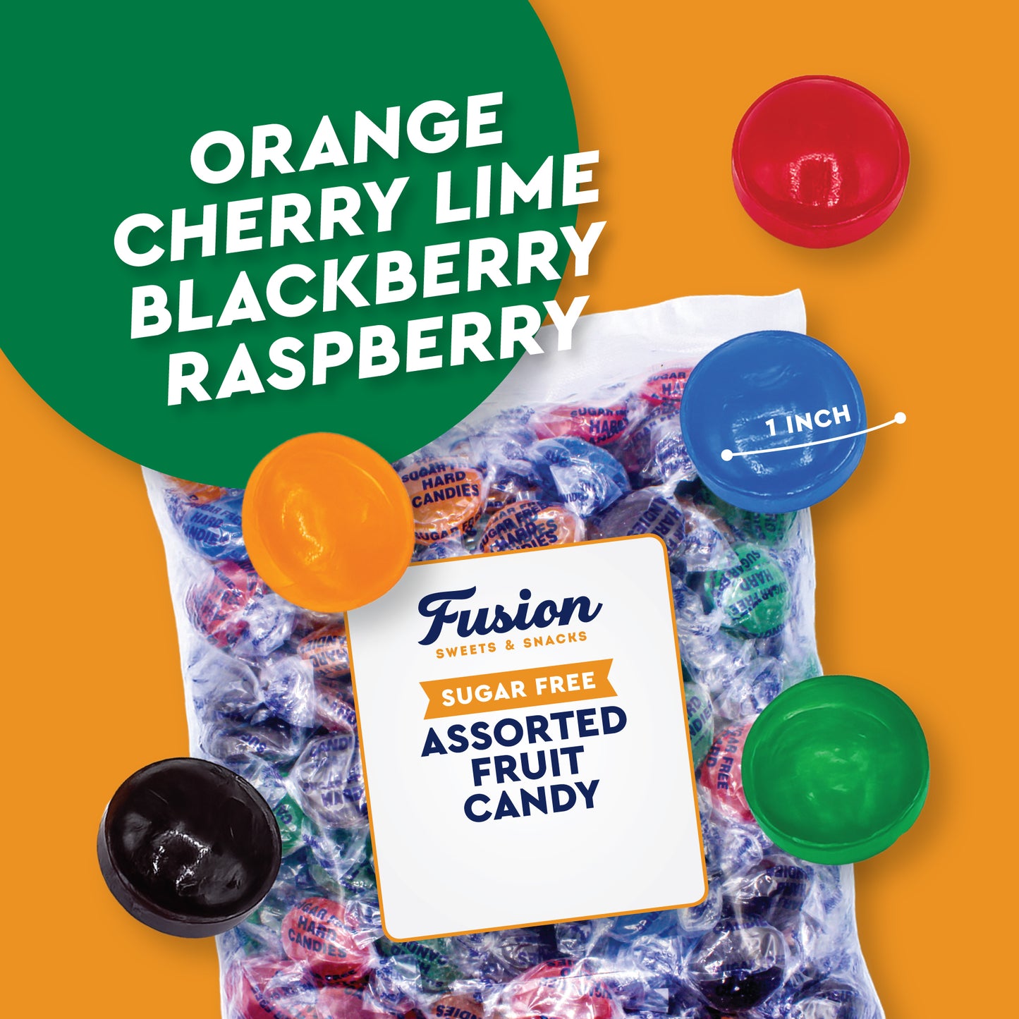 Sugar Free Assorted Fruit Flavor Hard Candy – 2  lb Bulk Bag (Approx 150 Count) - Cherry, Lime, Orange, Blackberry, Raspberry Individually Wrapped, Keto & Diabetic Friendly Low‑Calorie Sugar Free Hard Candy
