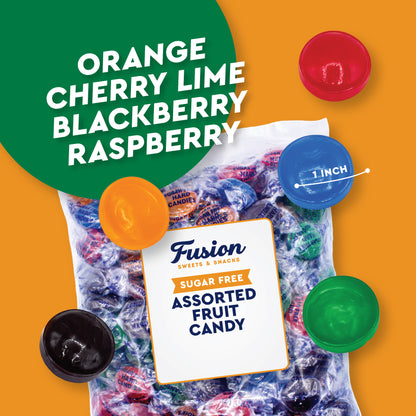 Sugar Free Assorted Fruit Flavor Hard Candy – 2  lb Bulk Bag (Approx 150 Count) - Cherry, Lime, Orange, Blackberry, Raspberry Individually Wrapped, Keto & Diabetic Friendly Low‑Calorie Sugar Free Hard Candy
