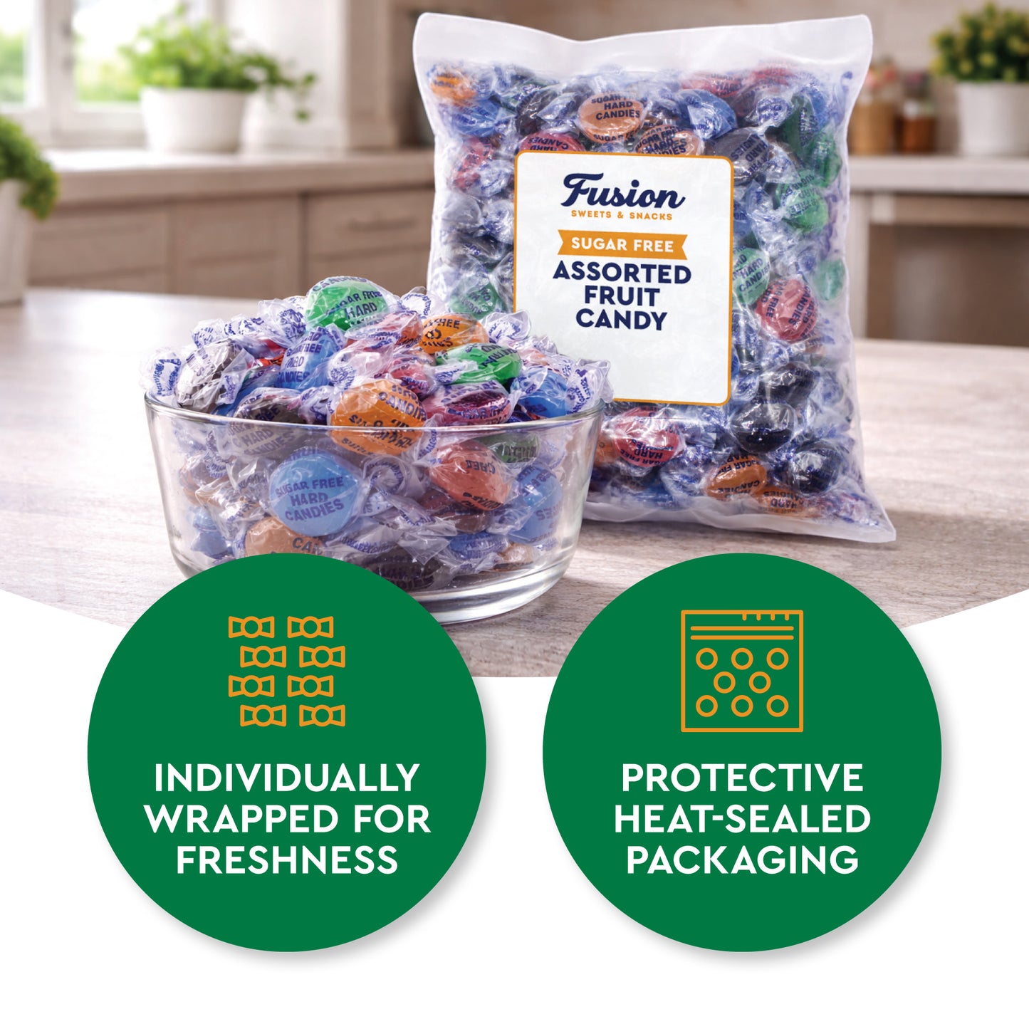 Sugar Free Assorted Fruit Flavor Hard Candy – 2  lb Bulk Bag (Approx 150 Count) - Cherry, Lime, Orange, Blackberry, Raspberry Individually Wrapped, Keto & Diabetic Friendly Low‑Calorie Sugar Free Hard Candy