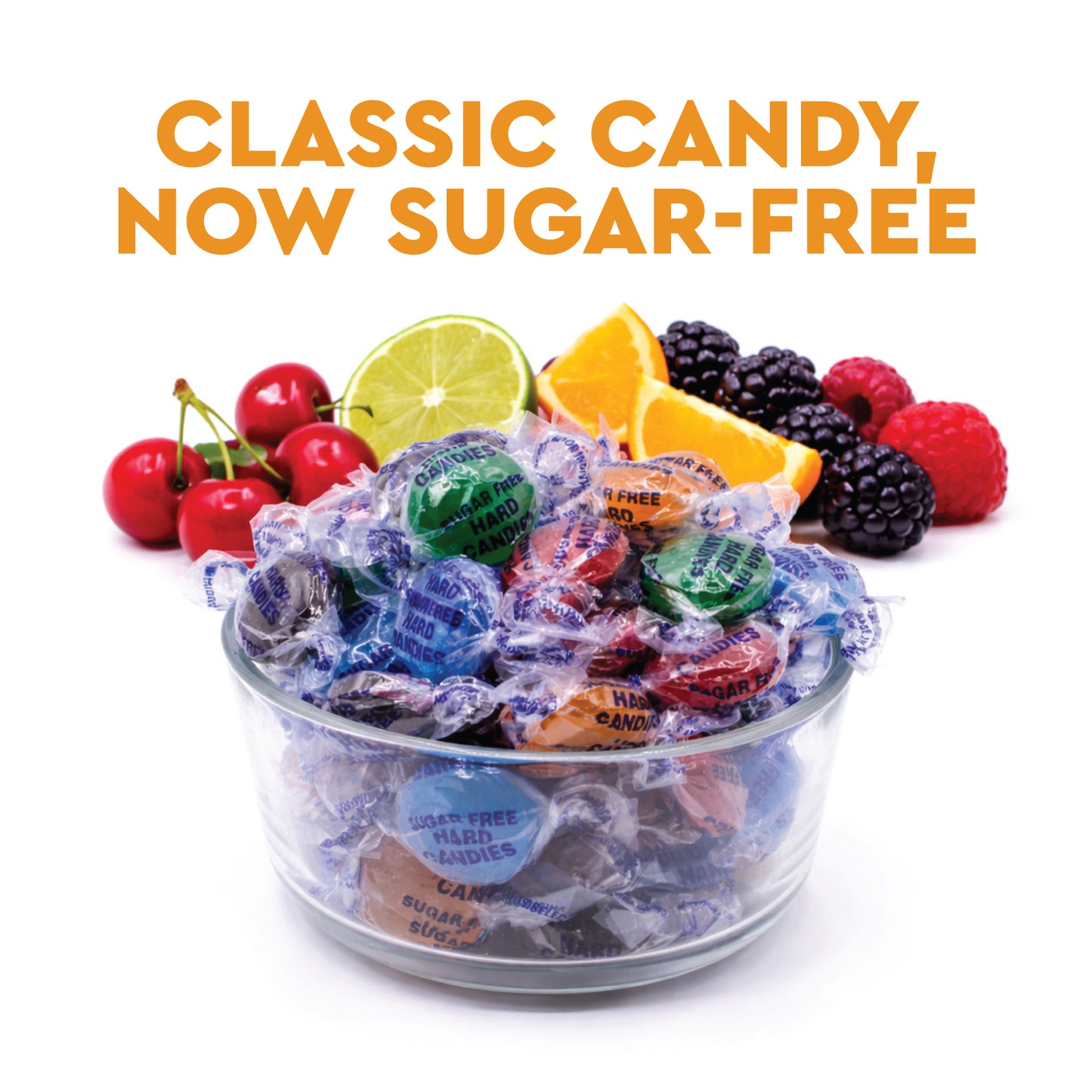 Sugar Free Assorted Fruit Flavor Hard Candy – 2  lb Bulk Bag (Approx 150 Count) - Cherry, Lime, Orange, Blackberry, Raspberry Individually Wrapped, Keto & Diabetic Friendly Low‑Calorie Sugar Free Hard Candy