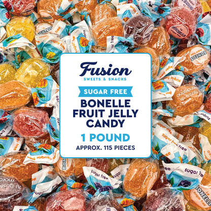 Sugar Free Bonelle Italian Fruit Jelly Candy - 1 Pound (Approx. 115 Pieces) - Sugar Free Candy Individually Wrapped - Perfect For Snacks, Movie Theatre, Gift Baskets, And More