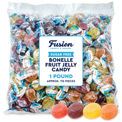 Sugar Free Bonelle Italian Fruit Jelly Candy - 1 Pound (Approx. 115 Pieces) - Sugar Free Candy Individually Wrapped - Perfect For Snacks, Movie Theatre, Gift Baskets, And More