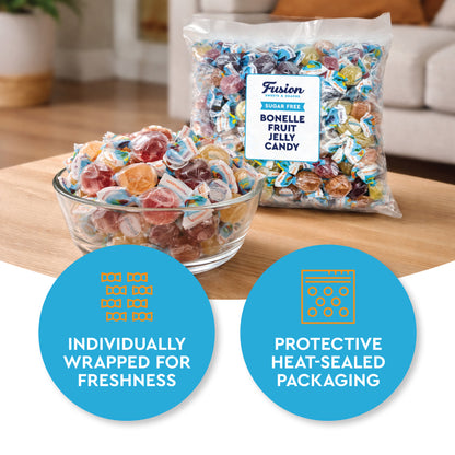 Sugar Free Bonelle Italian Fruit Jelly Candy - 1 Pound (Approx. 115 Pieces) - Sugar Free Candy Individually Wrapped - Perfect For Snacks, Movie Theatre, Gift Baskets, And More