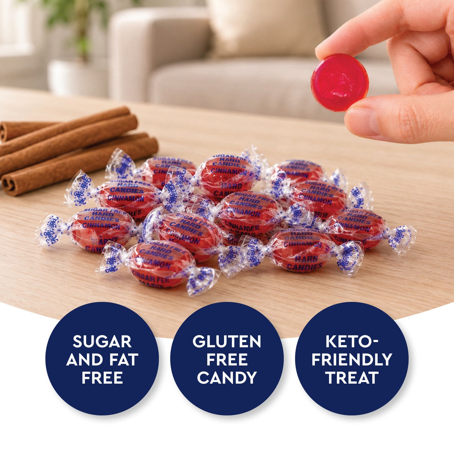 Arcor Sugar Free Cinnamon Hard Candy, 8 Ounce Bag, Individually Wrapped | Approx. 40 pieces, Delicious Keto Friendly Premium Treats, Sugarfree Cinnamon Candy, Fat Free