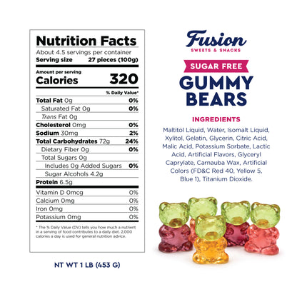 Sugar Free Gummy Bears 1 Pound Bulk Bag, 3D Chewy Candy, Assorted Fruit Flavors, Sugar Free Gummies, Low Carb Keto Friendly, Diabetic Candy