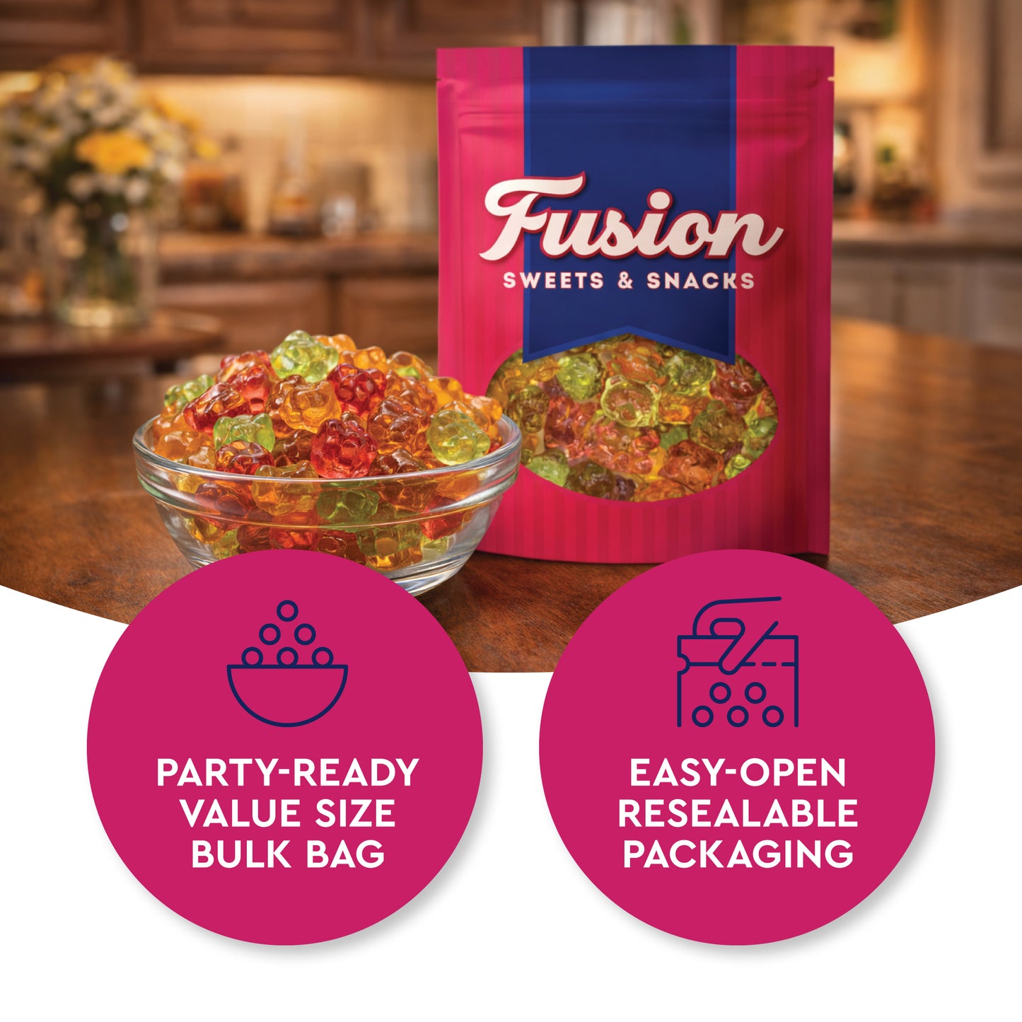 Sugar Free Gummy Bears 1 Pound Bulk Bag, 3D Chewy Candy, Assorted Fruit Flavors, Sugar Free Gummies, Low Carb Keto Friendly, Diabetic Candy