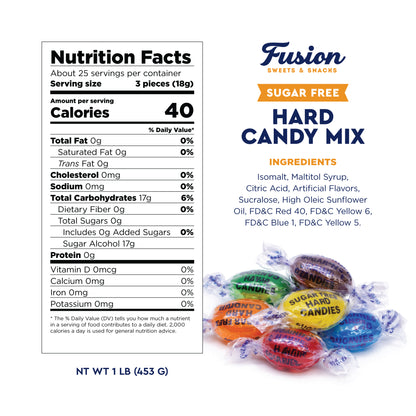 Sugar Free Hard Candy Mix - 1 Pound Bag (Approx. 75 Pieces), Individually Wrapped, Sugar Free Candy Assorted Fruit & Berry Mix Flavors - Lemon, Lime, Cherry, Orange, Blackberry & Raspberry Candies For Office Bowls & Snacking