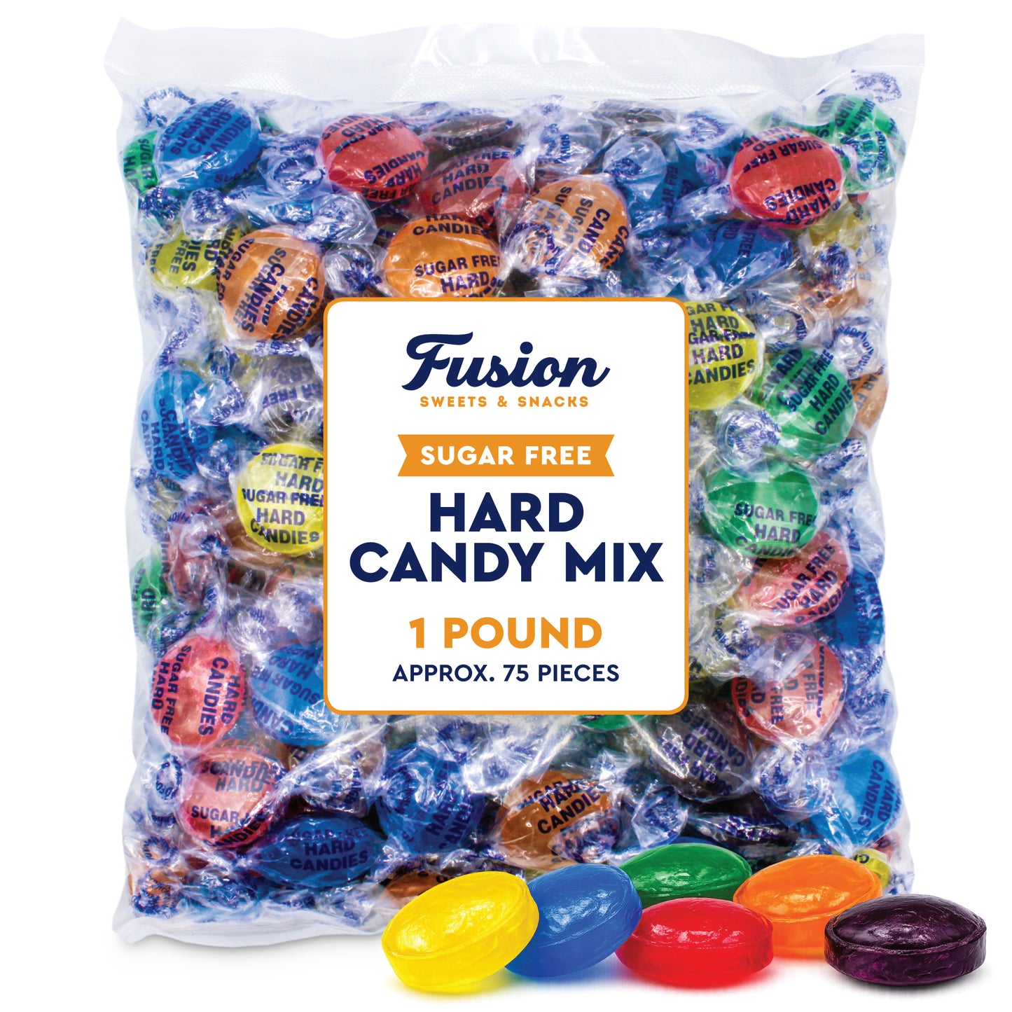 Sugar Free Hard Candy Mix - 1 Pound Bag (Approx. 75 Pieces), Individually Wrapped, Sugar Free Candy Assorted Fruit & Berry Mix Flavors - Lemon, Lime, Cherry, Orange, Blackberry & Raspberry Candies For Office Bowls & Snacking