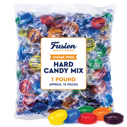 Sugar Free Hard Candy Mix - 1 Pound Bag (Approx. 75 Pieces), Individually Wrapped, Sugar Free Candy Assorted Fruit & Berry Mix Flavors - Lemon, Lime, Cherry, Orange, Blackberry & Raspberry Candies For Office Bowls & Snacking