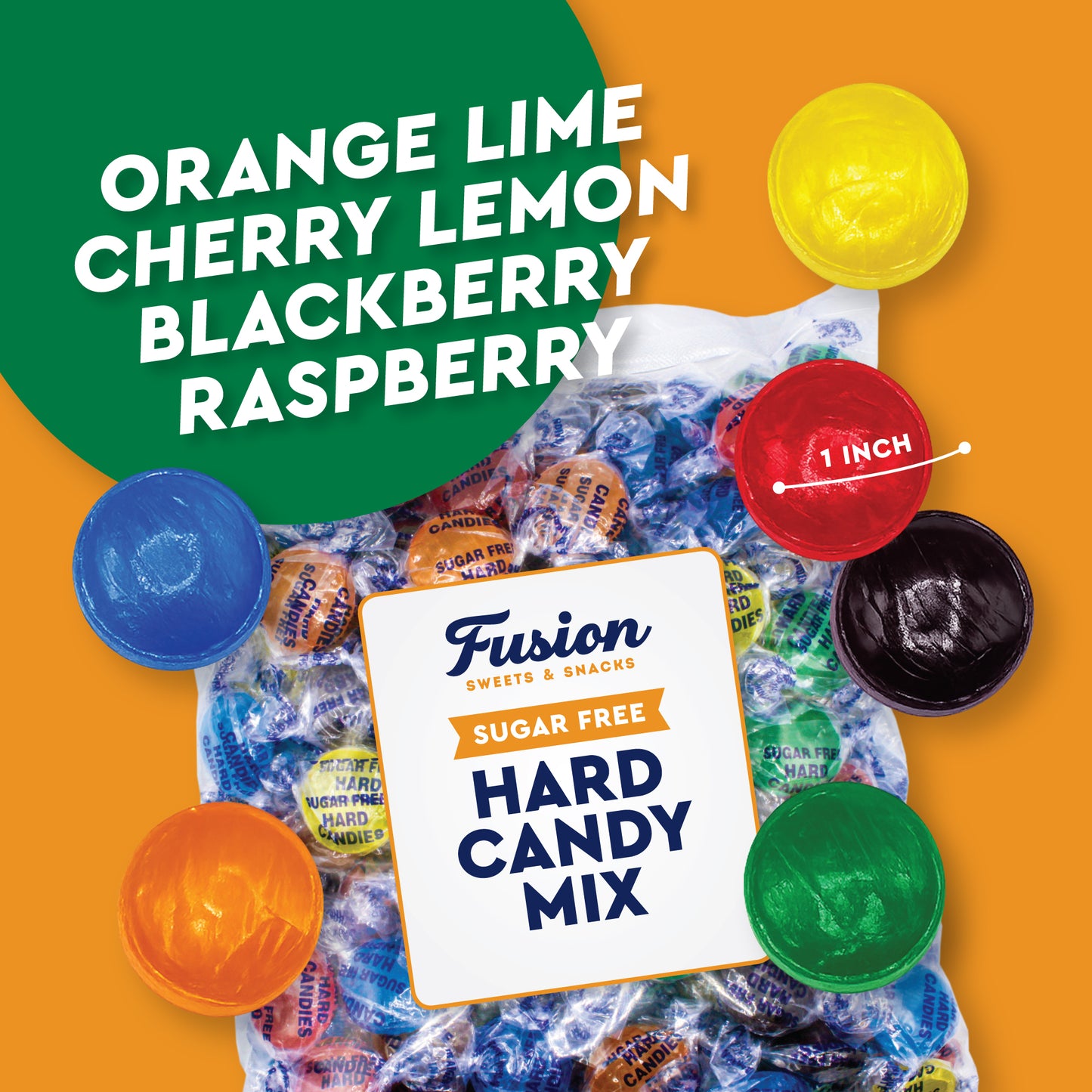Sugar Free Hard Candy Mix - 1 Pound Bag (Approx. 75 Pieces), Individually Wrapped, Sugar Free Candy Assorted Fruit & Berry Mix Flavors - Lemon, Lime, Cherry, Orange, Blackberry & Raspberry Candies For Office Bowls & Snacking