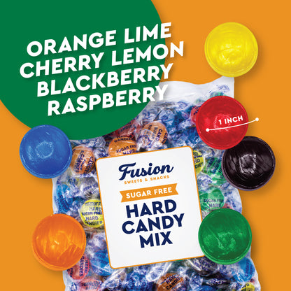 Sugar Free Hard Candy Mix - 1 Pound Bag (Approx. 75 Pieces), Individually Wrapped, Sugar Free Candy Assorted Fruit & Berry Mix Flavors - Lemon, Lime, Cherry, Orange, Blackberry & Raspberry Candies For Office Bowls & Snacking
