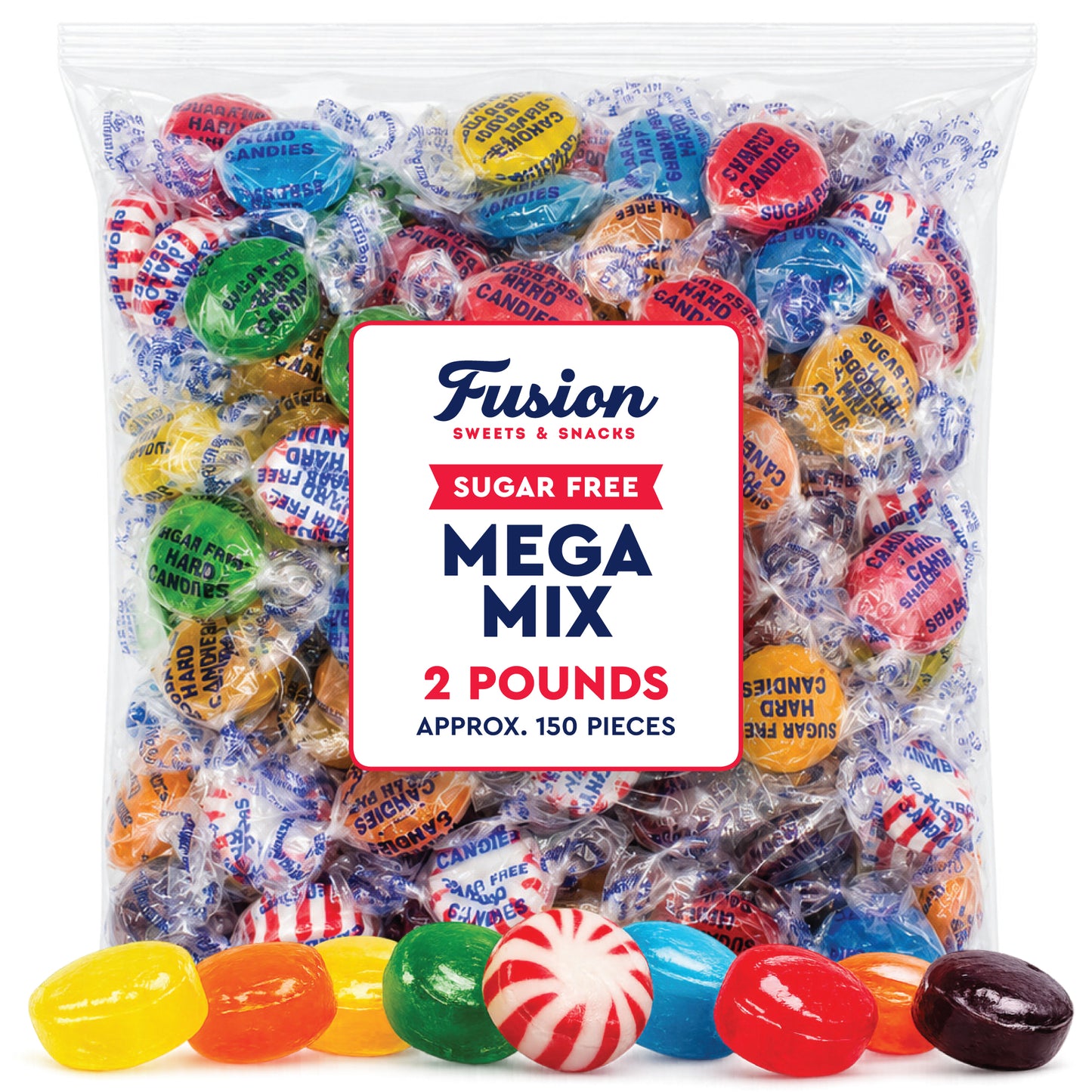 Sugar Free Hard Candy Mega Mix 2 Pound Bag Individually Wrapped 8 Assorted Flavors Office Bowl Candy Mix