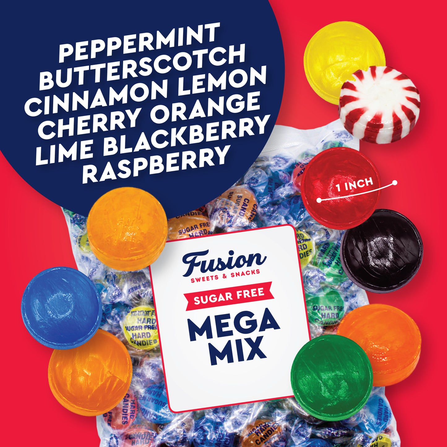 Sugar Free Hard Candy Mega Mix 2 Pound Bag Individually Wrapped 8 Assorted Flavors Office Bowl Candy Mix