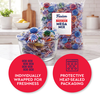 Sugar Free Hard Candy Mega Mix 2 Pound Bag Individually Wrapped 8 Assorted Flavors Office Bowl Candy Mix
