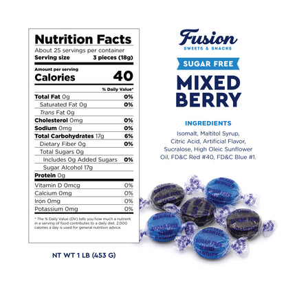 Sugar Free Mixed Berry Hard Candy – 1 lb Bulk Bag, Individually Wrapped Keto & Diabetic‑Friendly Low‑Carb Zero Sugar Gourmet Flavored Discs