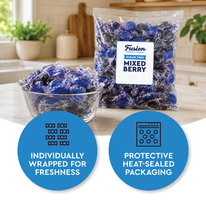 Sugar Free Mixed Berry Hard Candy – 1 lb Bulk Bag, Individually Wrapped Keto & Diabetic‑Friendly Low‑Carb Zero Sugar Gourmet Flavored Discs