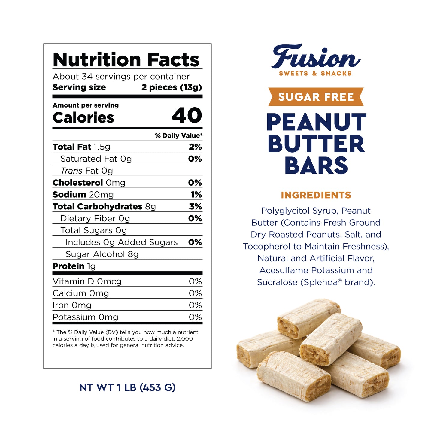 Sugar Free Peanut Butter Bars - 1 Pound Individually Wrapped - Atkinson Bulk Peanut Butter Candy