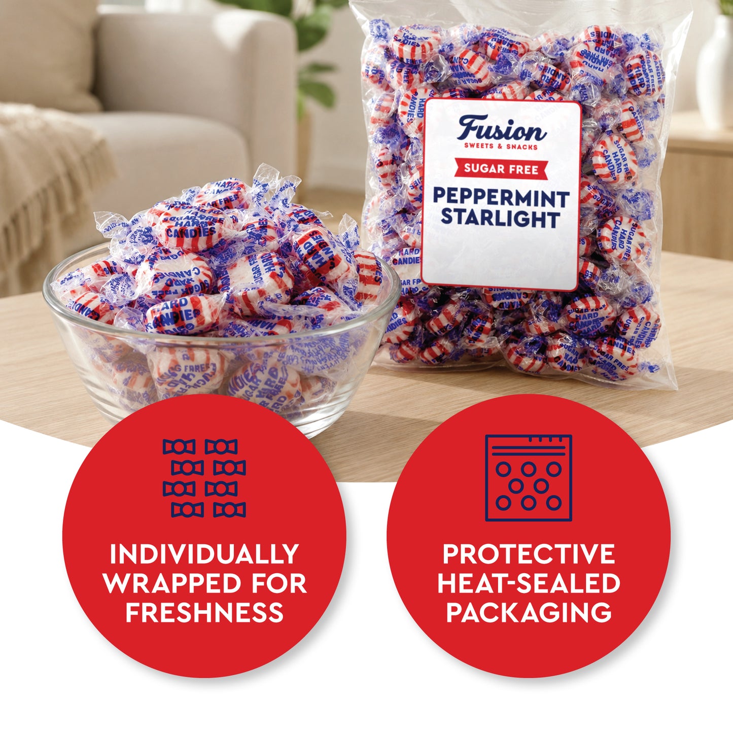 Sugar Free Peppermint Starlight Candy, 2 Pound Bag, Individually Wrapped | Approx 170 Count, Bulk Sugarfree Peppermint Mints, Keto & Diabetic Friendly, Sugarless Hard Candy