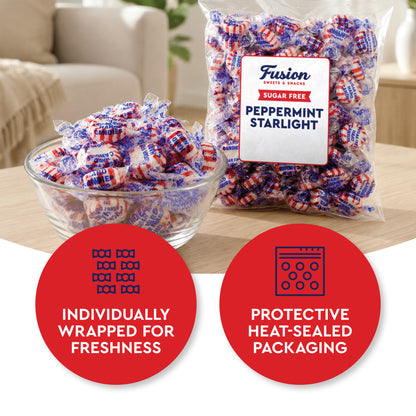 Sugar Free Peppermint Starlight Candy, 2 Pound Bag, Individually Wrapped | Approx 170 Count, Bulk Sugarfree Peppermint Mints, Keto & Diabetic Friendly, Sugarless Hard Candy