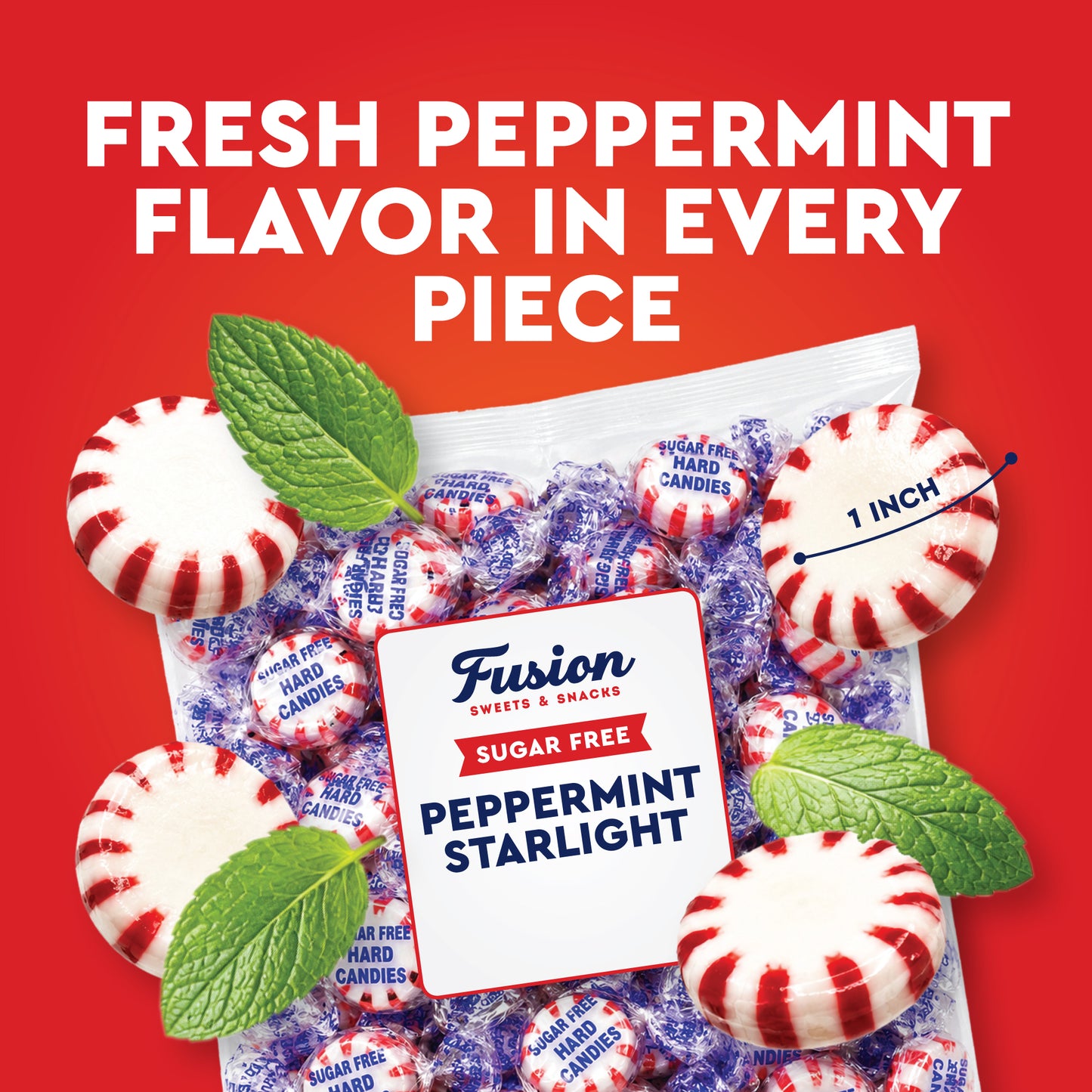 Sugar Free Peppermint Starlight Candy, 2 Pound Bag, Individually Wrapped | Approx 170 Count, Bulk Sugarfree Peppermint Mints, Keto & Diabetic Friendly, Sugarless Hard Candy
