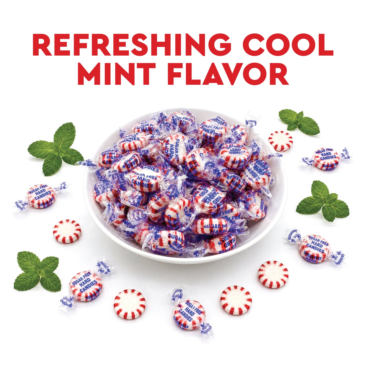 Sugar Free Peppermint Starlight Candy, 2 Pound Bag, Individually Wrapped | Approx 170 Count, Bulk Sugarfree Peppermint Mints, Keto & Diabetic Friendly, Sugarless Hard Candy
