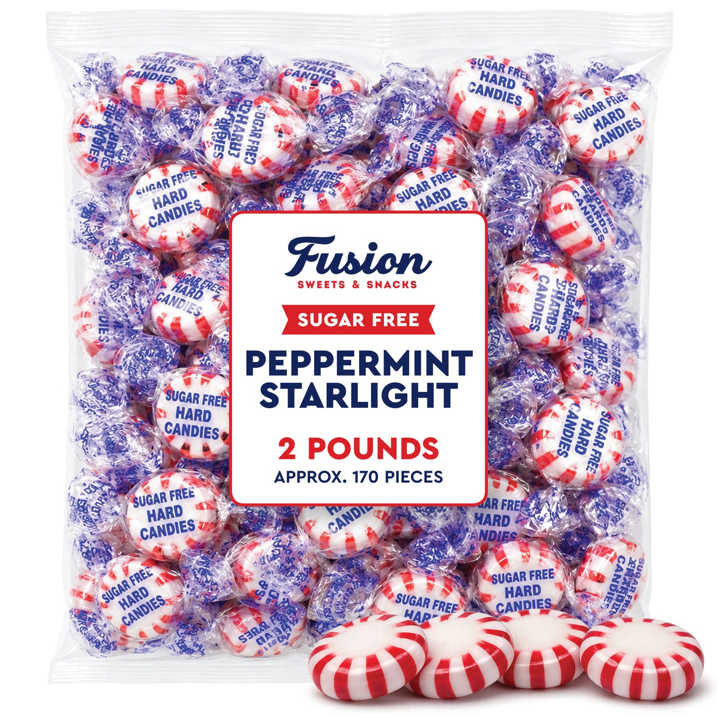 Sugar Free Peppermint Starlight Candy, 2 Pound Bag, Individually Wrapped | Approx 170 Count, Bulk Sugarfree Peppermint Mints, Keto & Diabetic Friendly, Sugarless Hard Candy