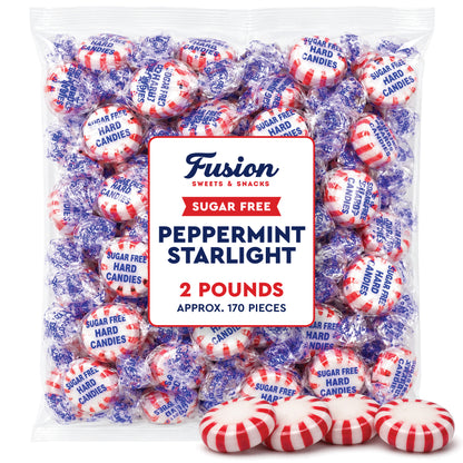 Sugar Free Peppermint Starlight Candy, 2 Pound Bag, Individually Wrapped | Approx 170 Count, Bulk Sugarfree Peppermint Mints, Keto & Diabetic Friendly, Sugarless Hard Candy