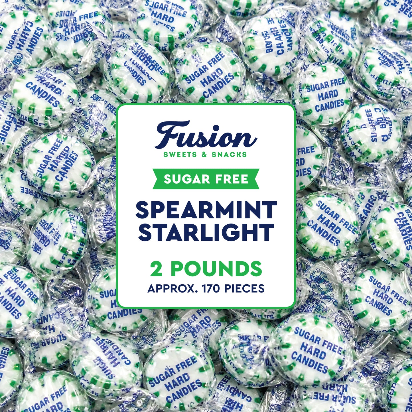 Sugar Free Spearmint Starlight Hard Candy, 2 Pounds, Individually Wrapped | Arcor Sugarfree Spearmint Mints Bulk Bag About 170 Pieces, Keto Friendly, Gourmet Hard Candy
