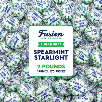 Sugar Free Spearmint Starlight Hard Candy, 2 Pounds, Individually Wrapped | Arcor Sugarfree Spearmint Mints Bulk Bag About 170 Pieces, Keto Friendly, Gourmet Hard Candy